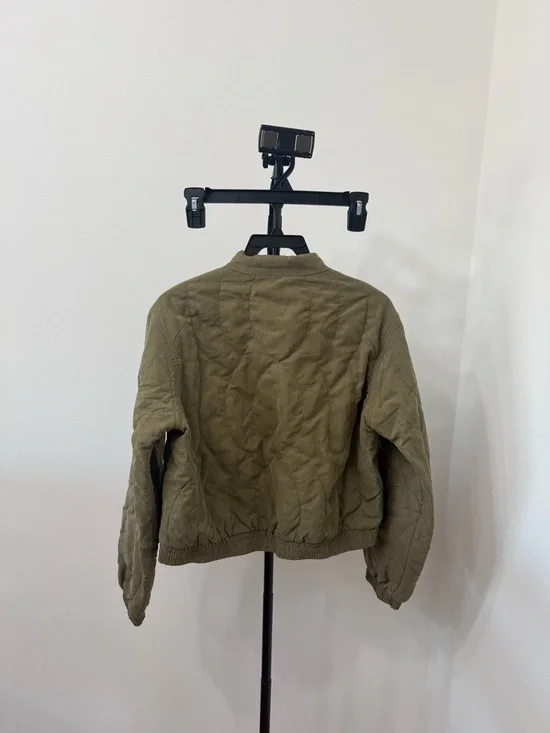 Altar'd State Olive Quilted Bomber with Brown Floral Appliqué - Picture 7 of 7